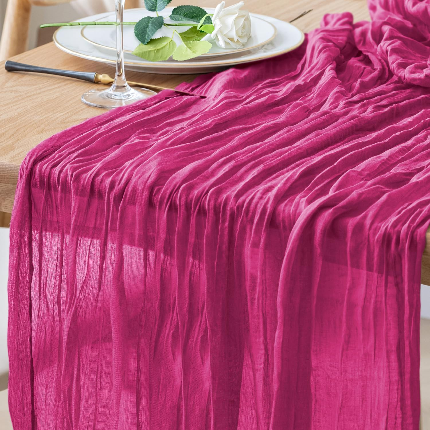 Xiomot Table Runner Cheesecloth 10FT Fuchsia Boho Gauze Cheese Cloth Rustic Sheer Table Runners f... | Amazon (US)