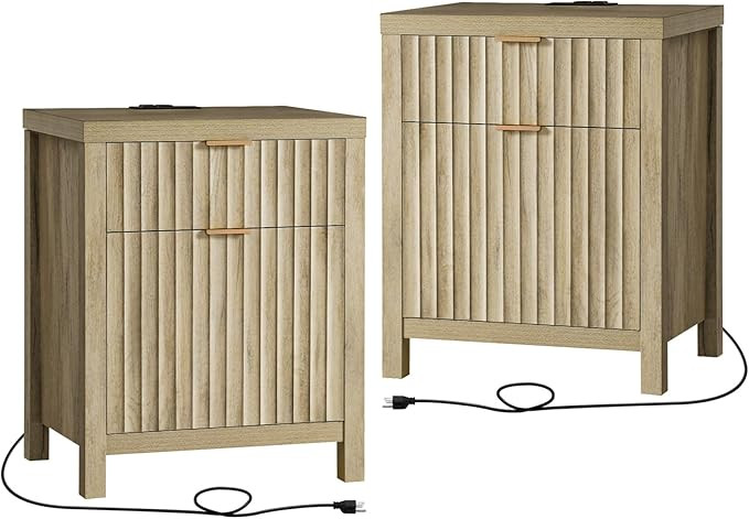 Oxford 2 Drawer Nightstand, End Table with Charging Station, Night Stand with Fluted Panel, Farmh... | Amazon (US)