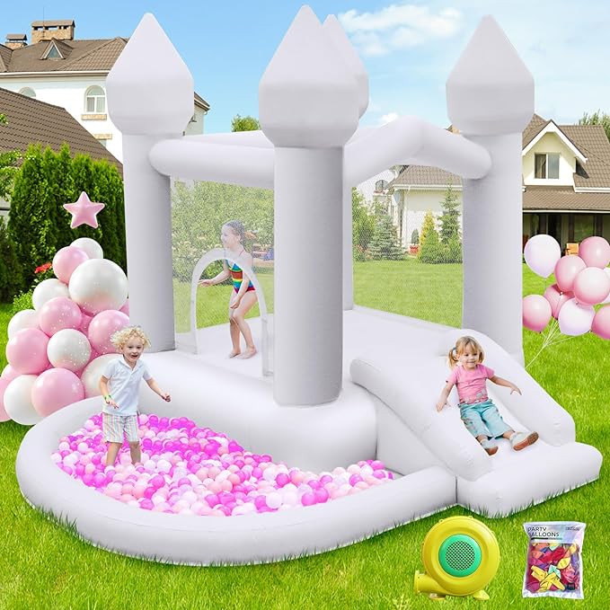FBSPORT White Bounce House, Inflatable Bouncer with Air Blower,Indoor & Outdoor Bouncy Castle wit... | Amazon (US)