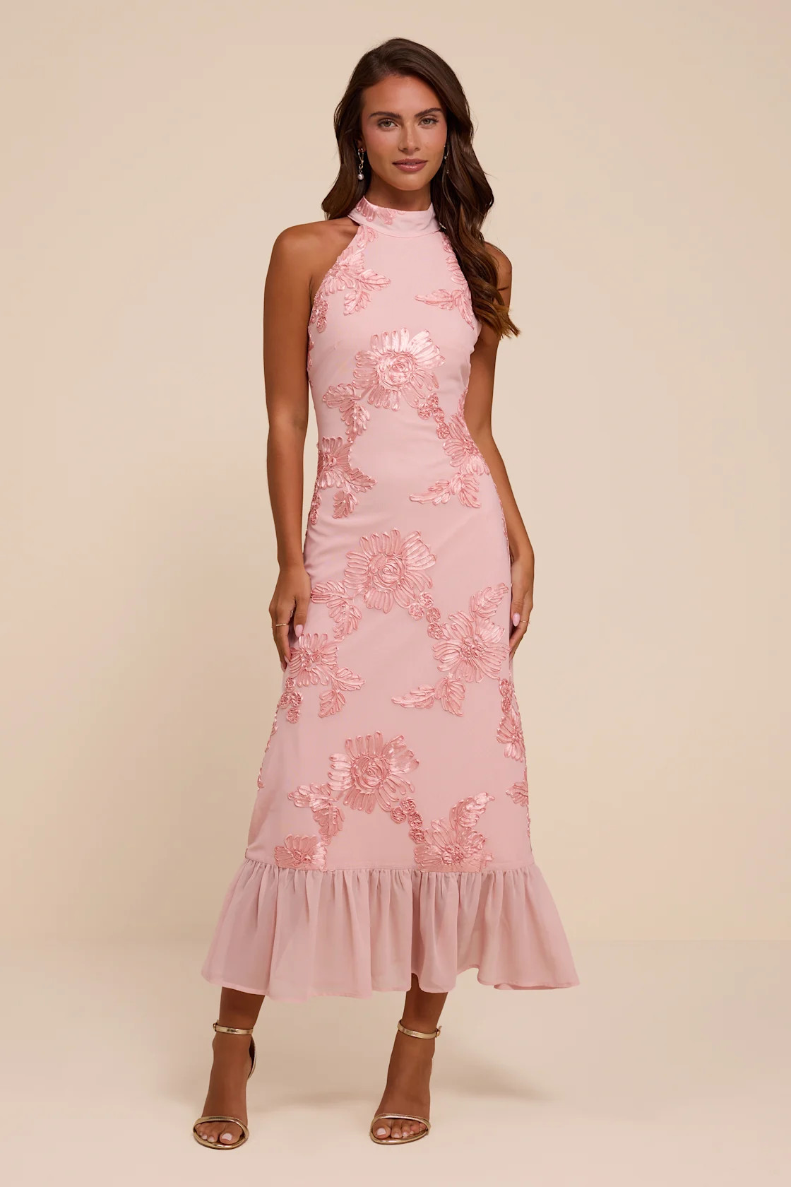 Margaret Light Pink Textured Ruffled Midi Dress | Lulus