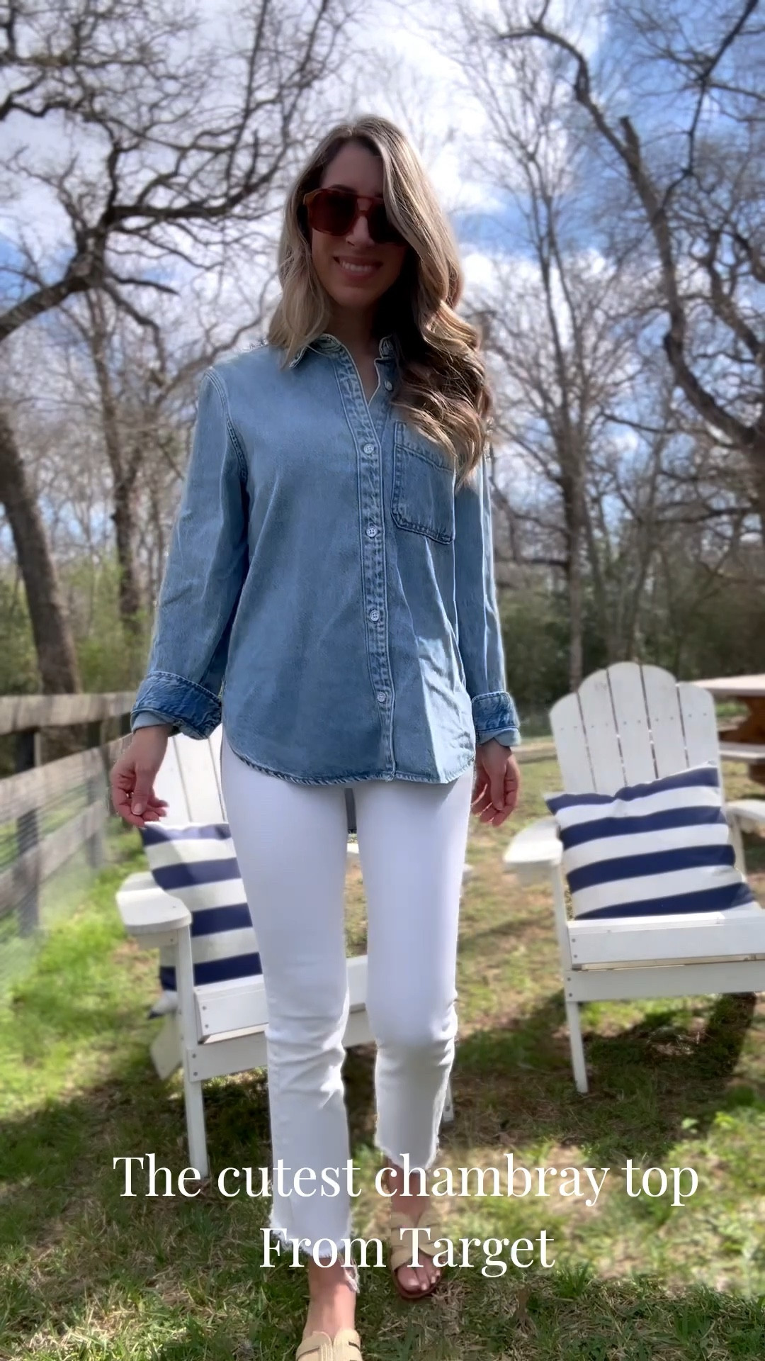 The cutest chambray top and it’s from Target! Wearing size small. Jeans are a splurge but are so worth it! Spring outfit, summer outfit, mom outfit. Glassalwaysfull 

#LTKmomlife #LTKootd #LTKSeasonal