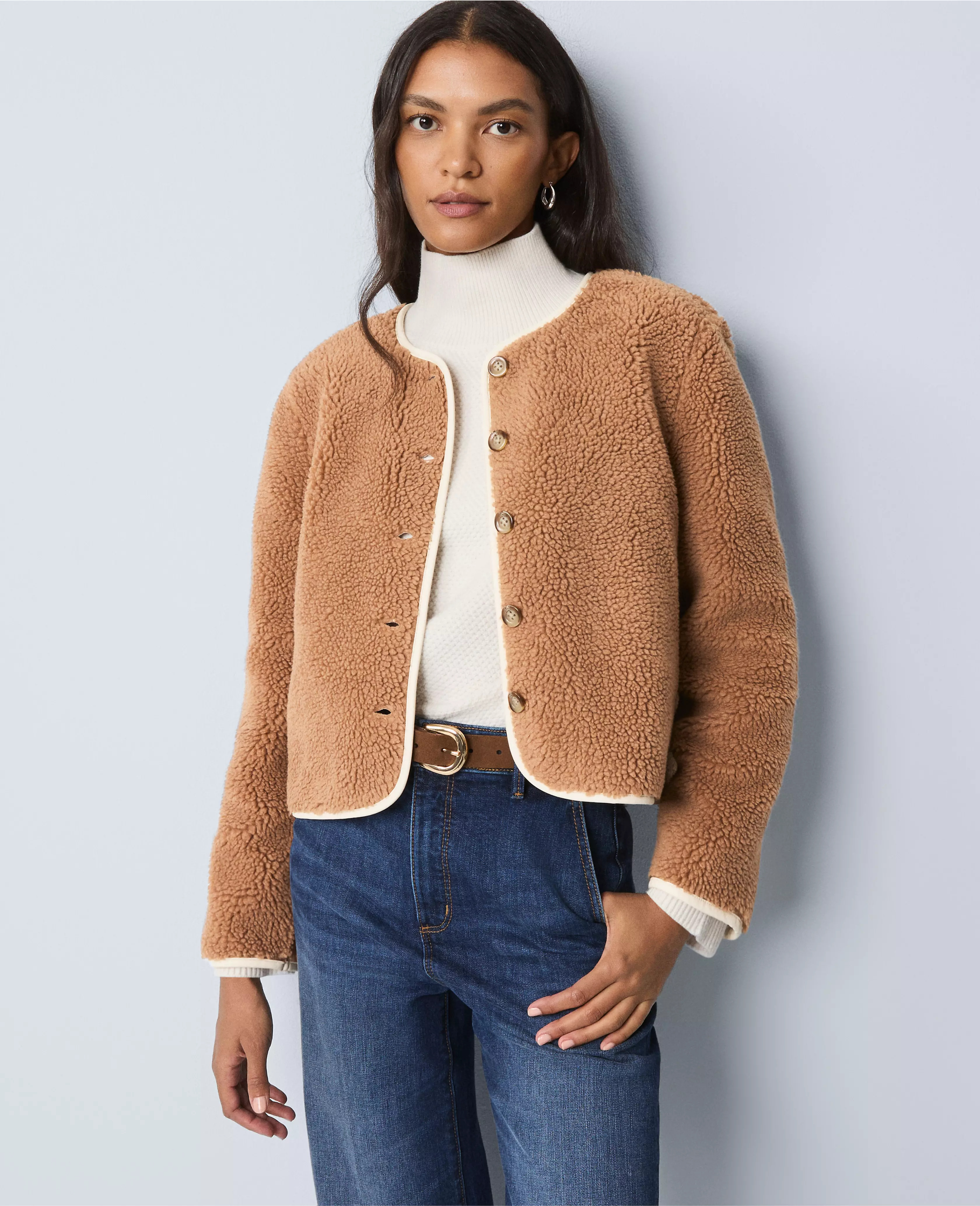Weekend Collection Sherpa Crew Neck Jacket | Ann Taylor