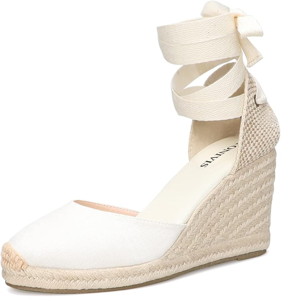 TONIVIS Women’s Platform Wedges Espadrilles, 3" Wedge, Soft Ankle-Tie Strap, Closed Toe, Classi... | Amazon (US)
