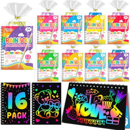 FEREDO KIDS 16 Pack Rainbow Scratch Notebook Art Party Favors for Kids | Amazon (US)