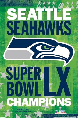 NFL Seattle Seahawks - Super Bowl LX Team Logo Wall Poster, 34L" x 22.4W", Unframed Version | Amazon (US)