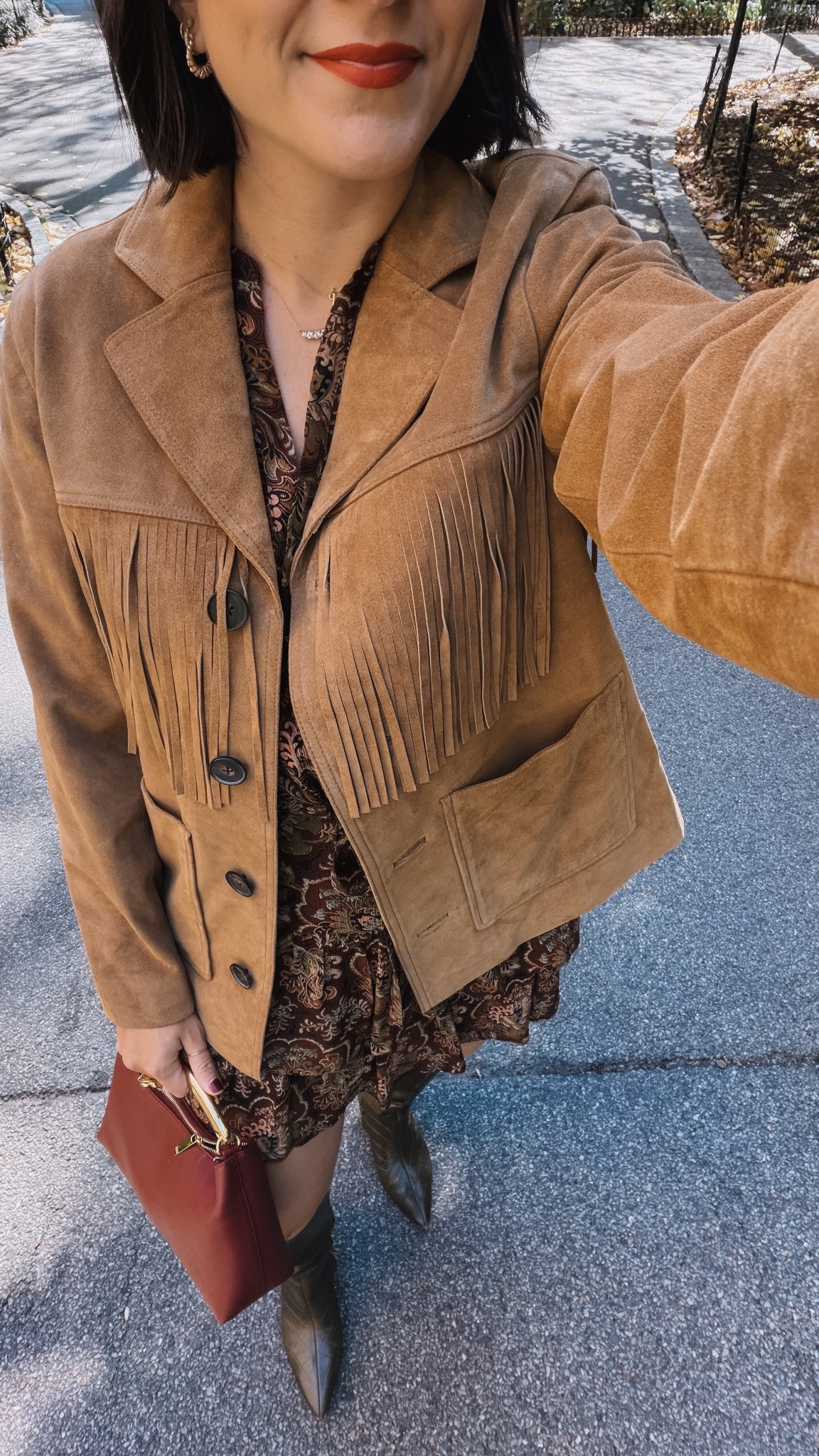 Paisley mini dress - old linking similar options. Madewell fringe jacket. Schutz boots - old linking similar. Mansur Gabriel bag. Fall outfit ideas 

#LTKShoeCrush #LTKFindsUnder100 #LTKItBag