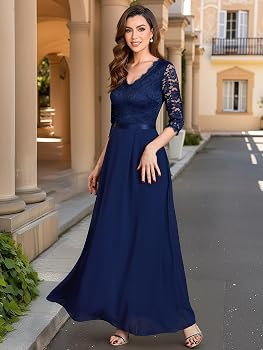MISSMAY Women's Formal Floral Lace 2/3 Sleeves Long Evening Party Maxi Dress | Amazon (US)
