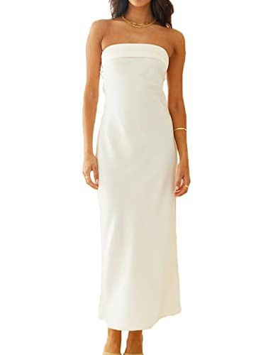 Realtix Satin Silk Backless Tube Tops Maxi Dress for Women Low Back Hollow Out Elegant Strapless ... | Amazon (US)