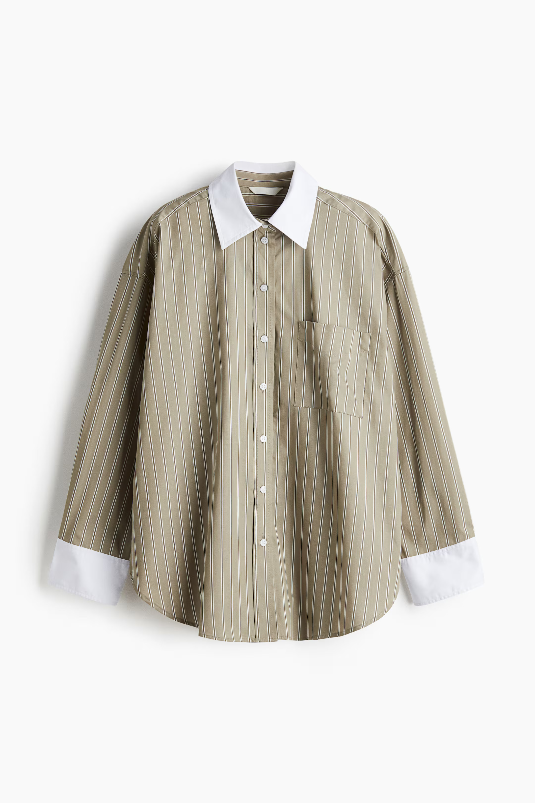 Poplin shirt - Khaki green/Striped - Ladies | H&M GB | H&M (UK, MY, IN, SG, PH, TW, HK)