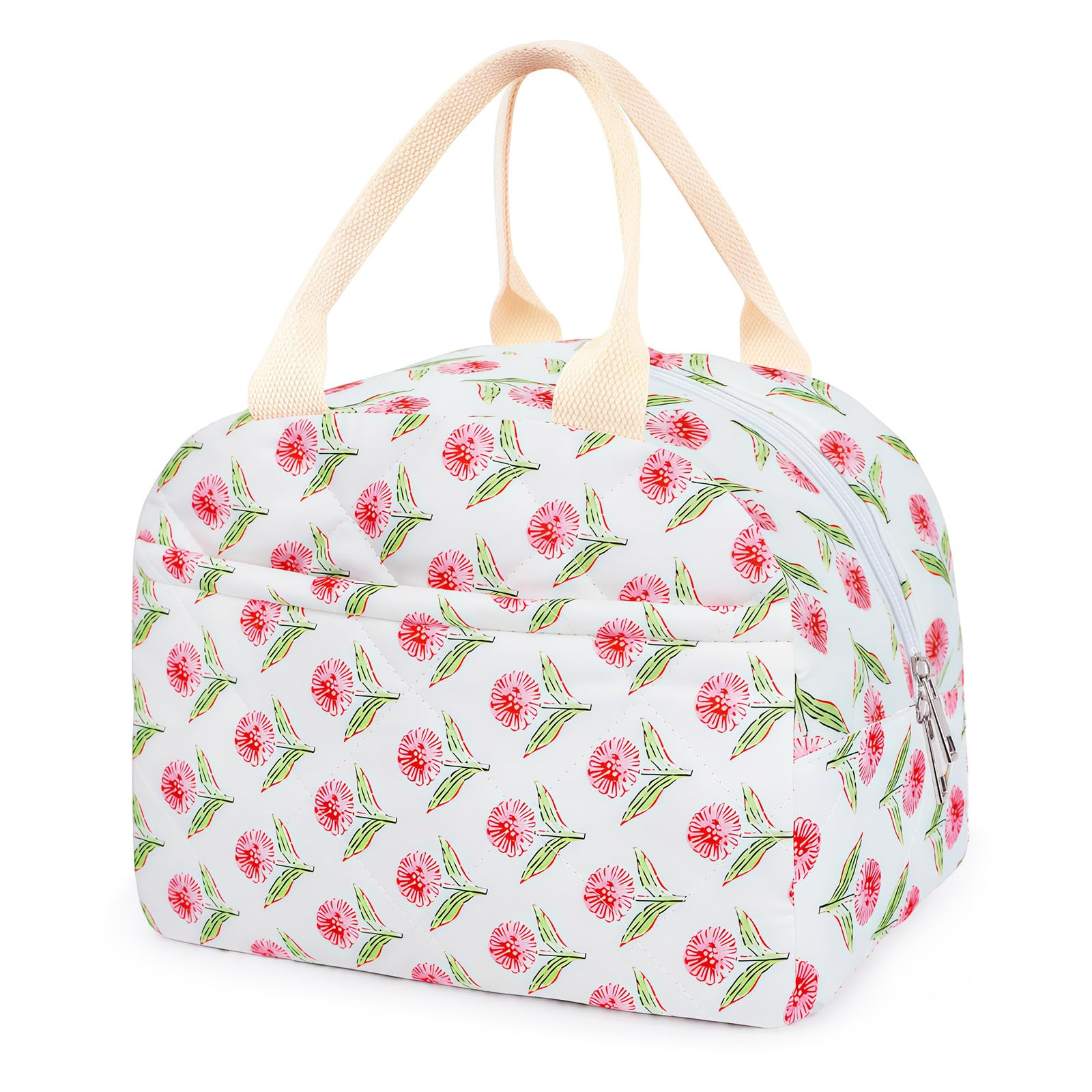 KIWDZFU Cotton Quilted Insulated Lunch Bag Large Capacity Floral Lunch Tote Cooler for Women Work Travel Picnic Pink Flowers Reusable Easy Clean | Lowe's