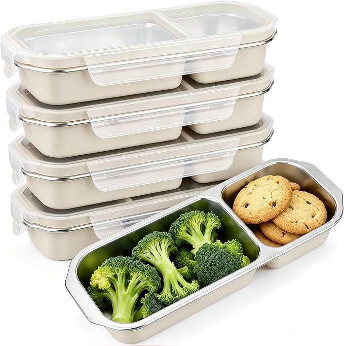 4 Pack Stainless Steel Snack Container for Adults Lunch 2-compartment Leak-proof Box for Work, Tr... | Amazon (US)