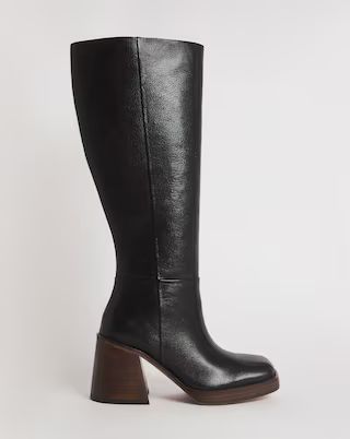 Ginger Leather Platform Knee High Boots Ex Wide Fit Super Curvy Calf | Simply Be (UK)