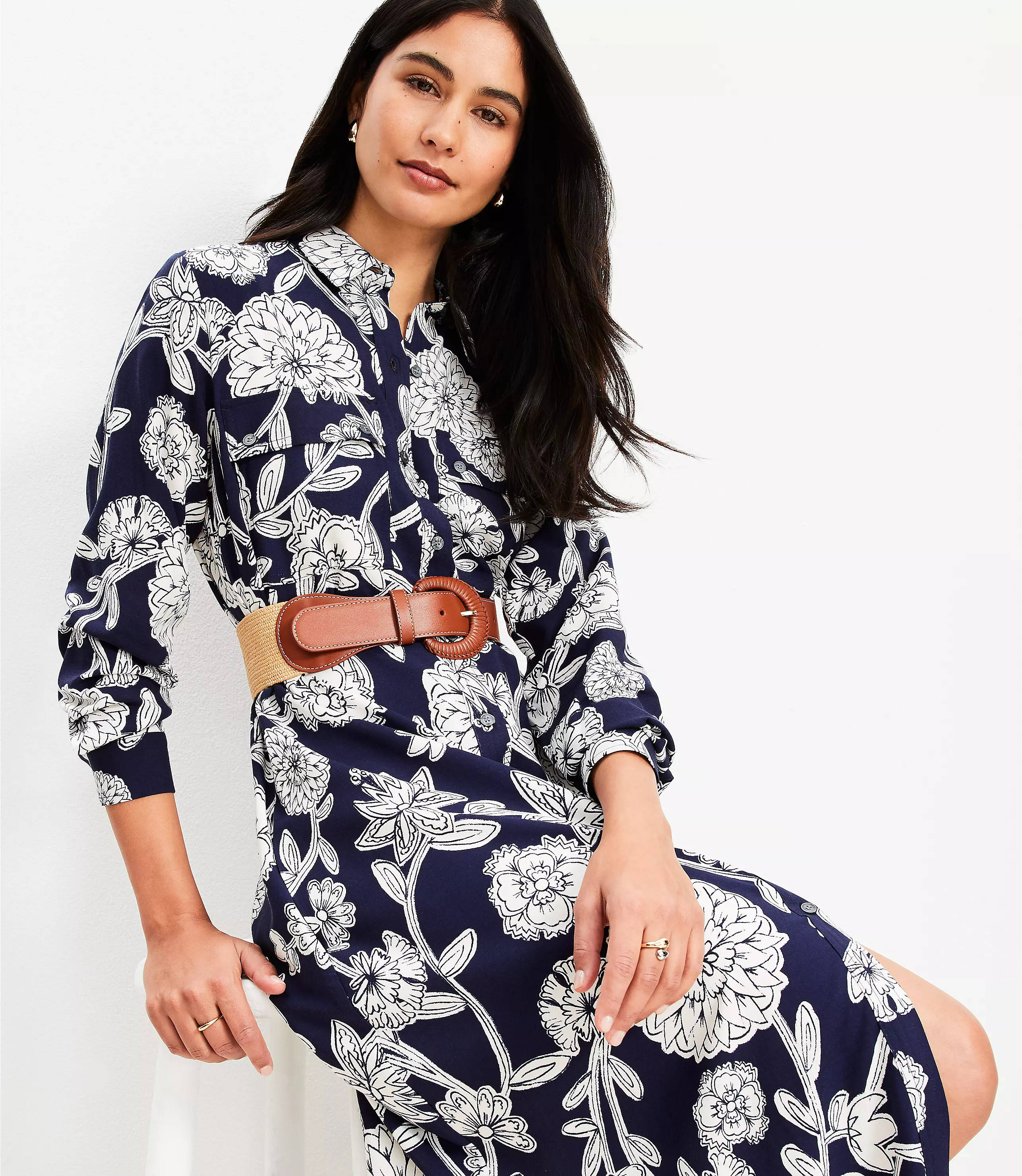 Floral Midi Pocket Shirtdress | LOFT