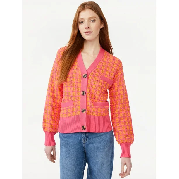 Free Assembly Tweed Cardigan Sweater with Welt Pockets, Midweight | Walmart (US)
