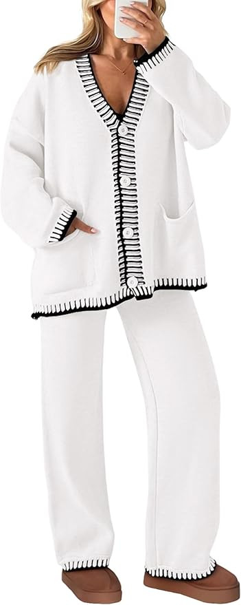 PRETTYGARDEN Lounge Sets for Women Fall 2026 Loungewear 2 Piece Outfits Cardigan Sweaters Track S... | Amazon (US)