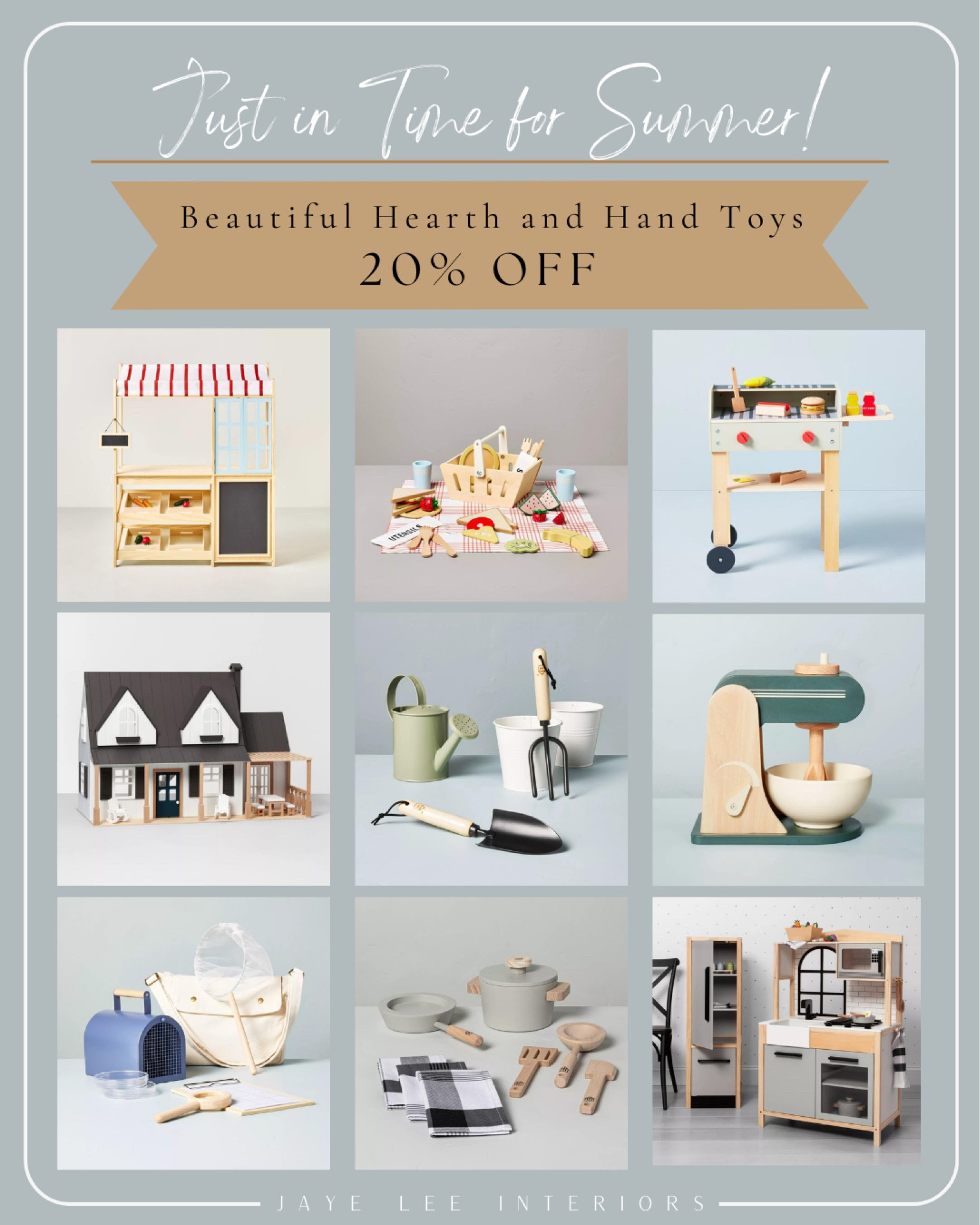 20% OFF beautiful toys from Hearth and Hand at Target, just in time for summer! Maybe you’ve got littles, (like me,) or maybe you’re looking for a birthday gift for your favorite niece or nephew. If so, don’t miss great prices on this adorable collection of children’s toys from Hearth and Hand with Magnolia! 
Happy Summer! 

#Children’sToys #KidsToys #SummerToys #Makebelieve #Play #Dollhouse #ToyBarbecue #PicnicSet #GardeningTools #ToyKitchen #PlayKitchen #ButterflyNet #InsectKit #ToysForKidsGiftIdeasForKids #Children’sGifts#Children’sToys #BirthdayGift #Target #TargetFinds #TargetStyle #TargetToys #TargetKids

#LTKKids #LTKGiftGuide #LTKFamily