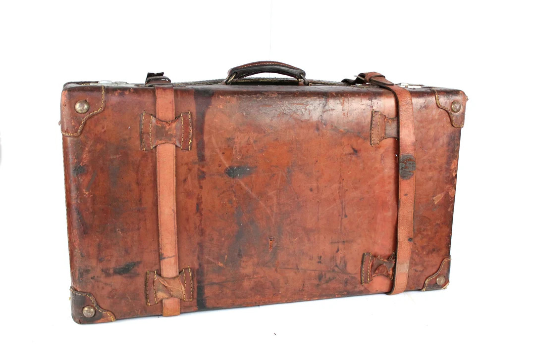 Vintage Leather Suitcase Luggage - Etsy | Etsy (US)
