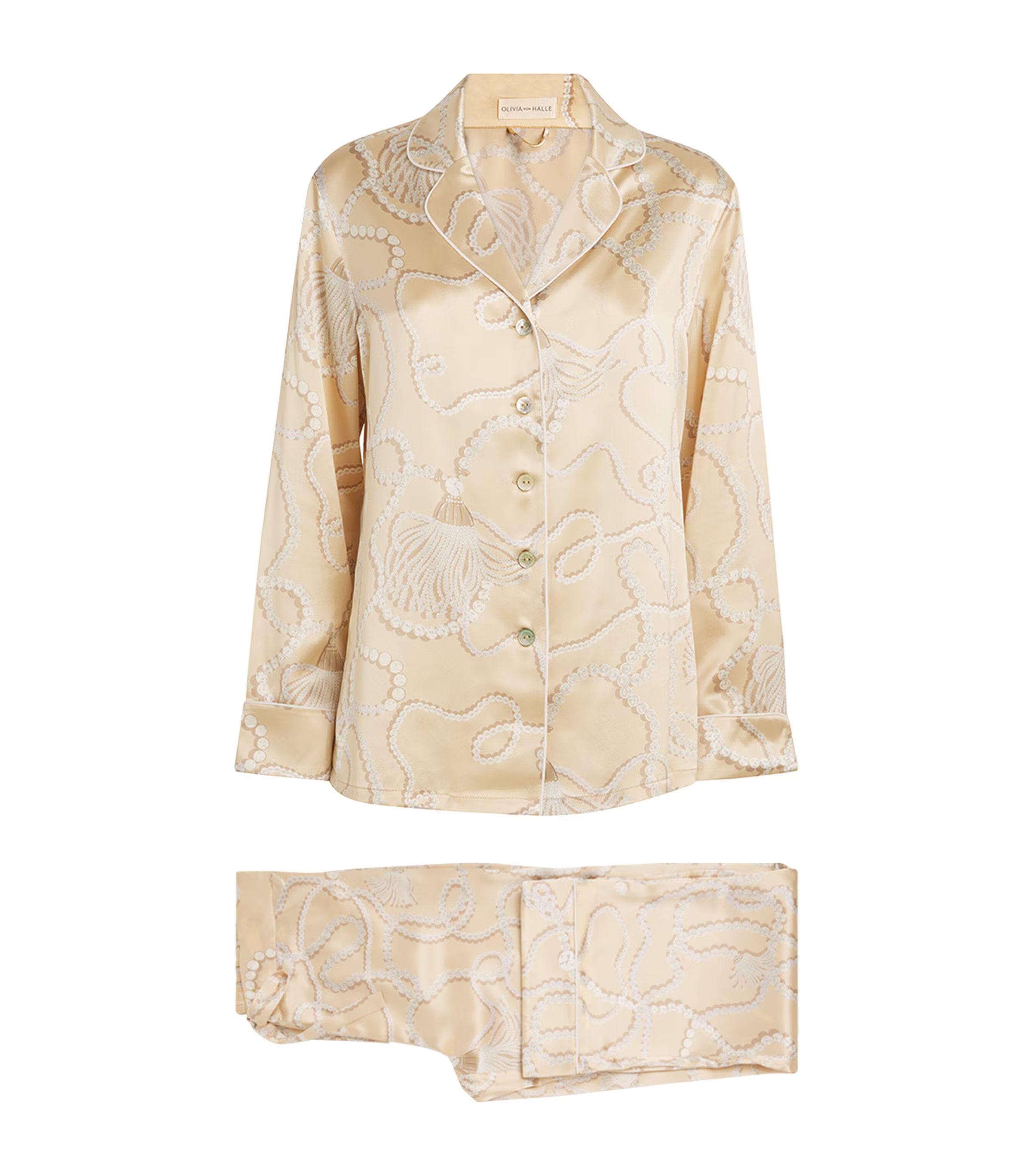 Olivia von Halle Silk Pearl Print Lila Pyjama Set | Harrods