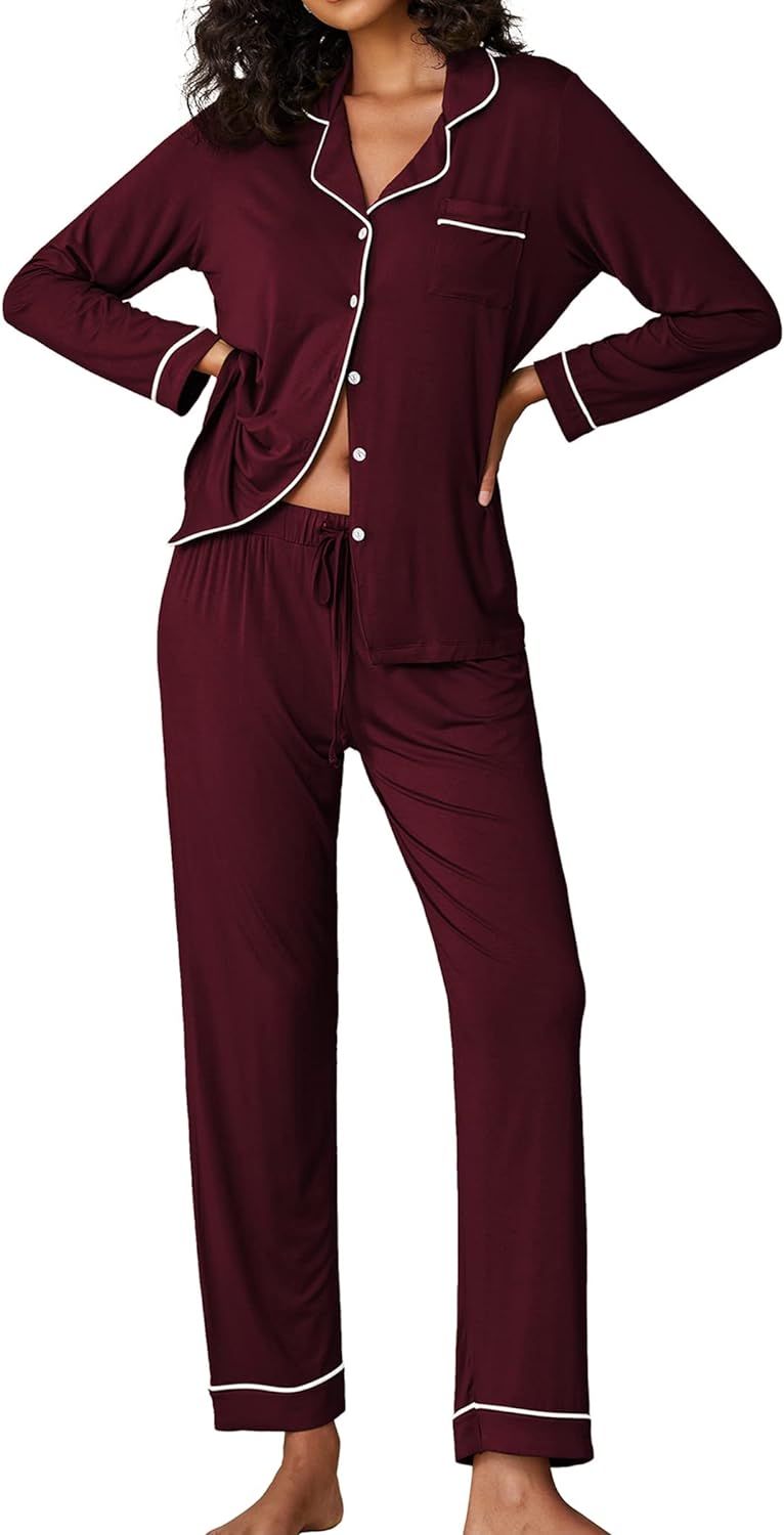 Ekouaer Pajamas Women's Long Sleeve Sleepwear Soft Button Down Loungewear Pjs Lounge Set Nightwear X | Amazon (US)