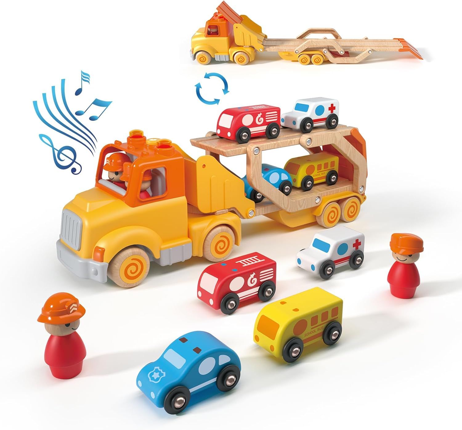 Toddler Toys for 2 3 4 5 Years Old Kids, Transport Car Carrier Truck Toy with 4 Wooden Vehicle, 2... | Amazon (US)