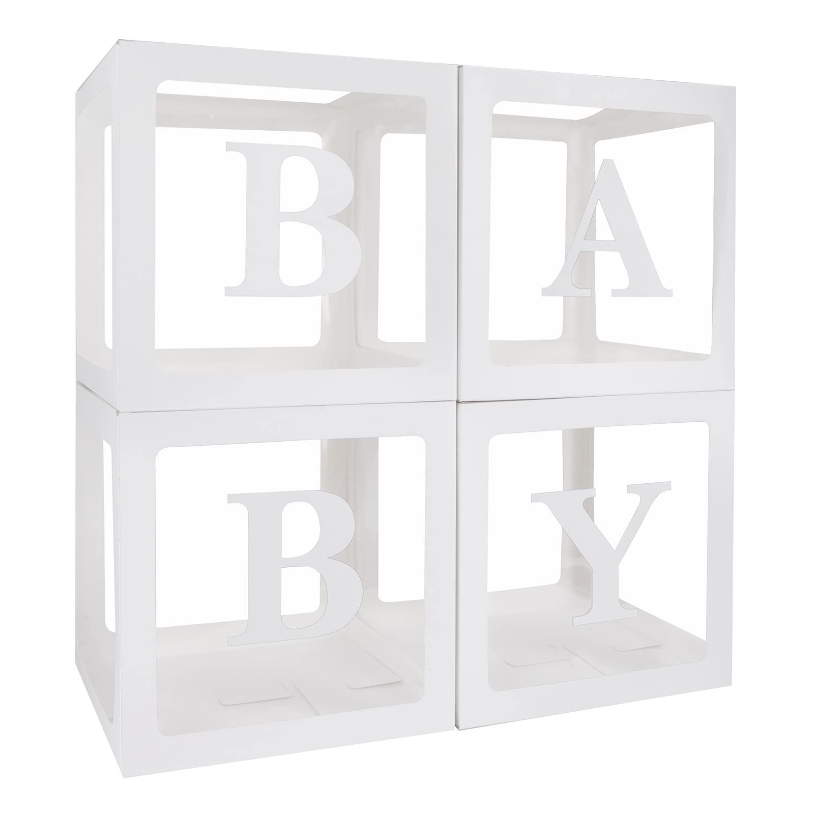 RUBFAC 4pcs Transparent Baby Boxes with 16pcs Letters Clear Balloons Boxes for Shower Decorations Ba | Amazon (US)