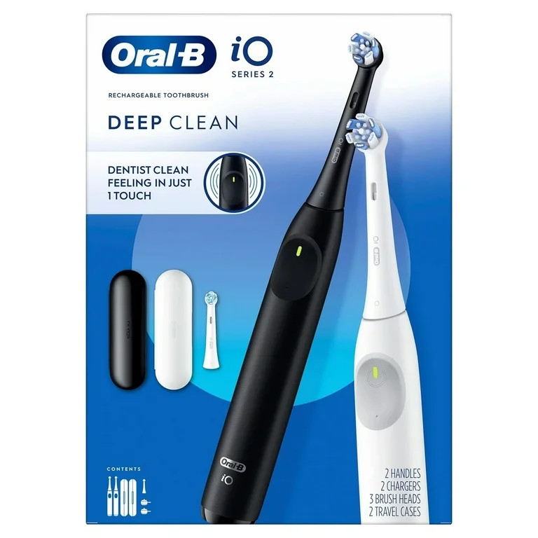 Oral-B iO Series 2 Electric Toothbrush, Pure White & Night Black, 2 Ct, 3 Heads | Walmart (US)