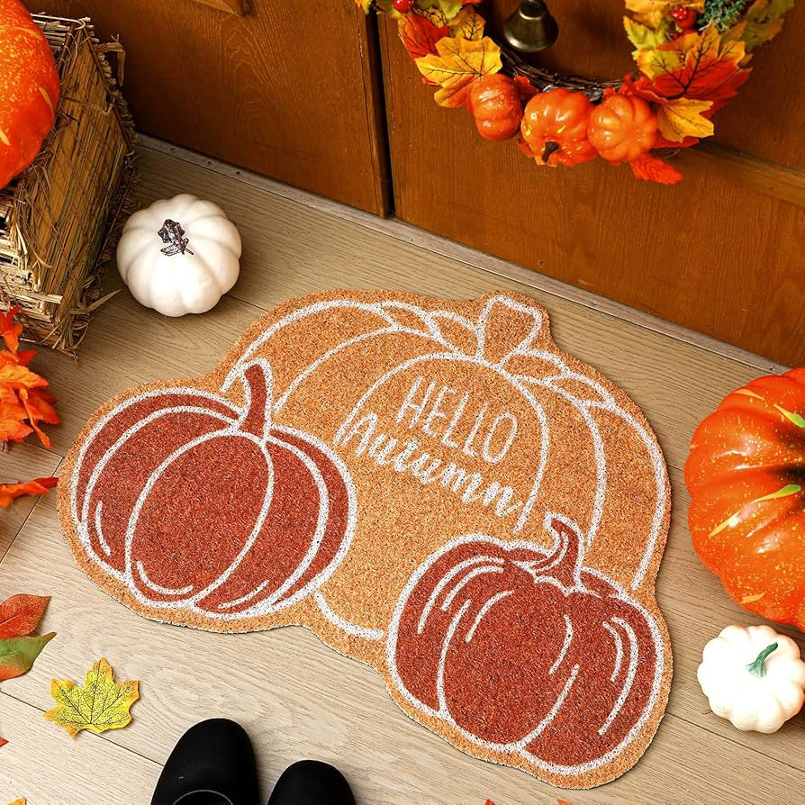 Tinideya Hello Autumn Welcome Doormat Outdoor Pumpkin Fall Coir Door Mat Three Pumpkin Outdoor In... | Amazon (US)