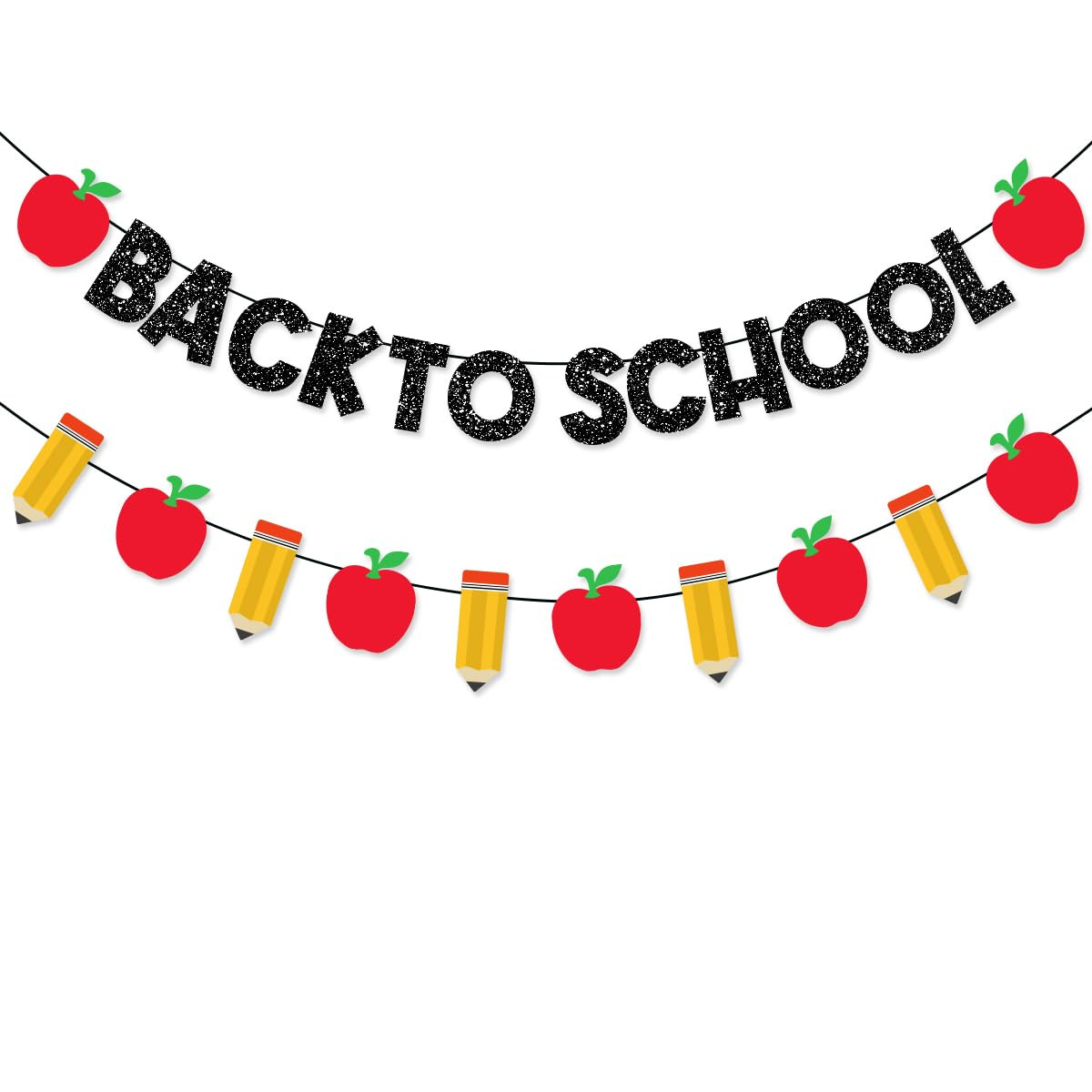 Pre-Strung Welcome Back to School Decorations Banner Black Glitter First Day of School Garland Pe... | Amazon (US)