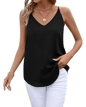 Womens V Neck Spaghetti Strap Tank Tops Dressy Casual Camisole Blouses Sleeveless Loose Cami Basi... | Amazon (US)