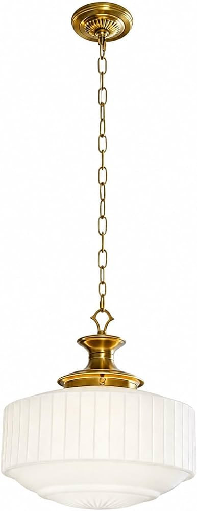 LIGHTLAND Milk Glass Pendant Light, 13.8 Inch Metal Glass Chandelier, Vintage Semi Flush Mount Ce... | Amazon (US)