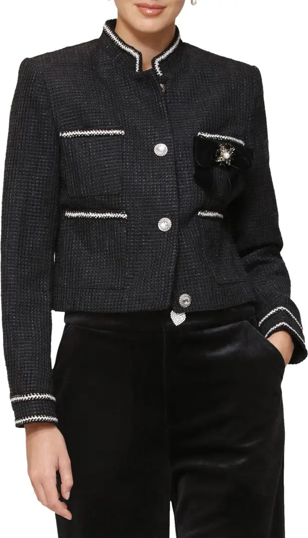 Avec Les Filles Velvet Bow Trim Crop Jacket | Nordstromrack | Nordstrom Rack