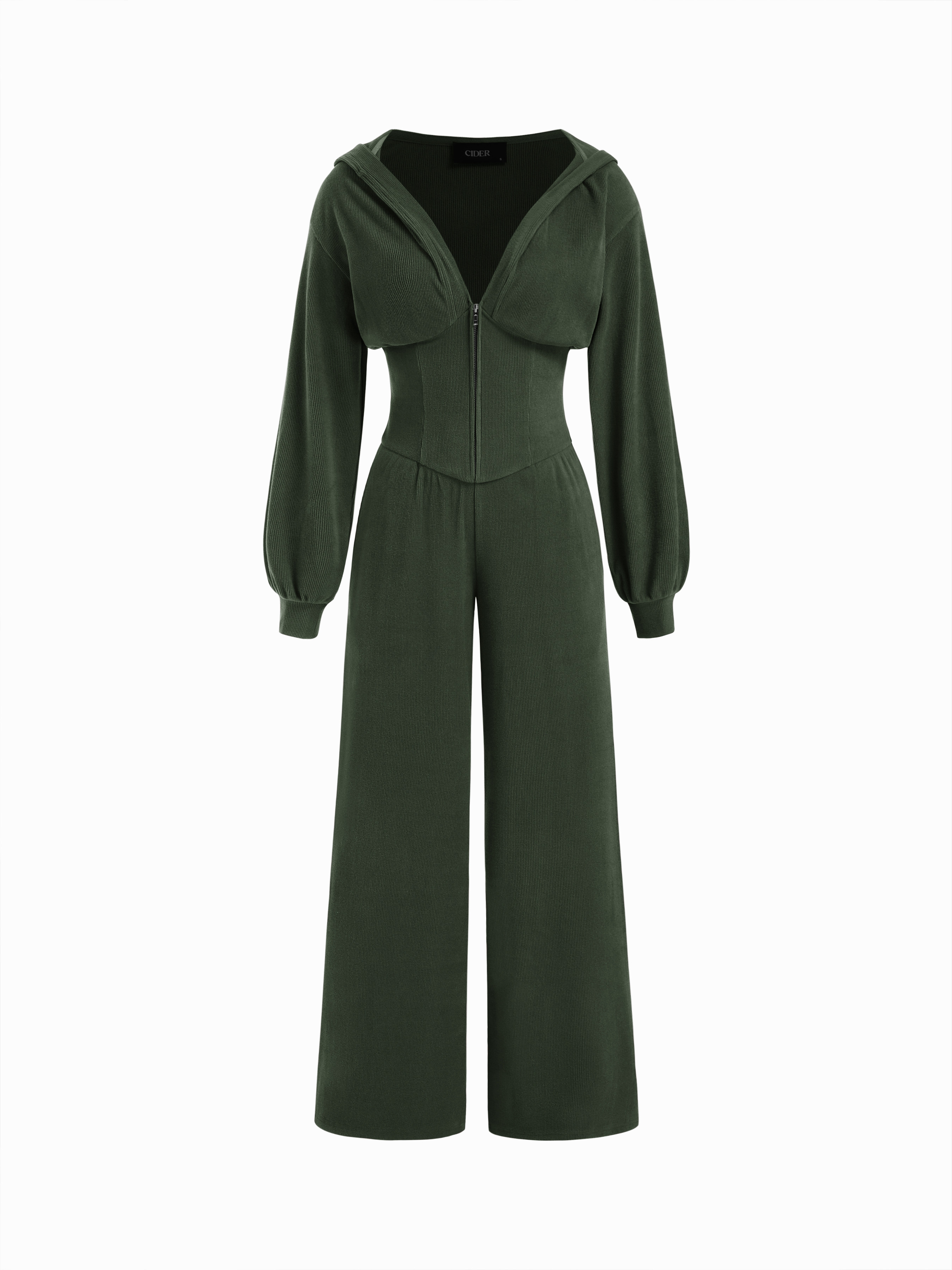 Jersey Jersey Hooded Cinched Waist Zipper Jumpsuit For Daily Casual | Cider