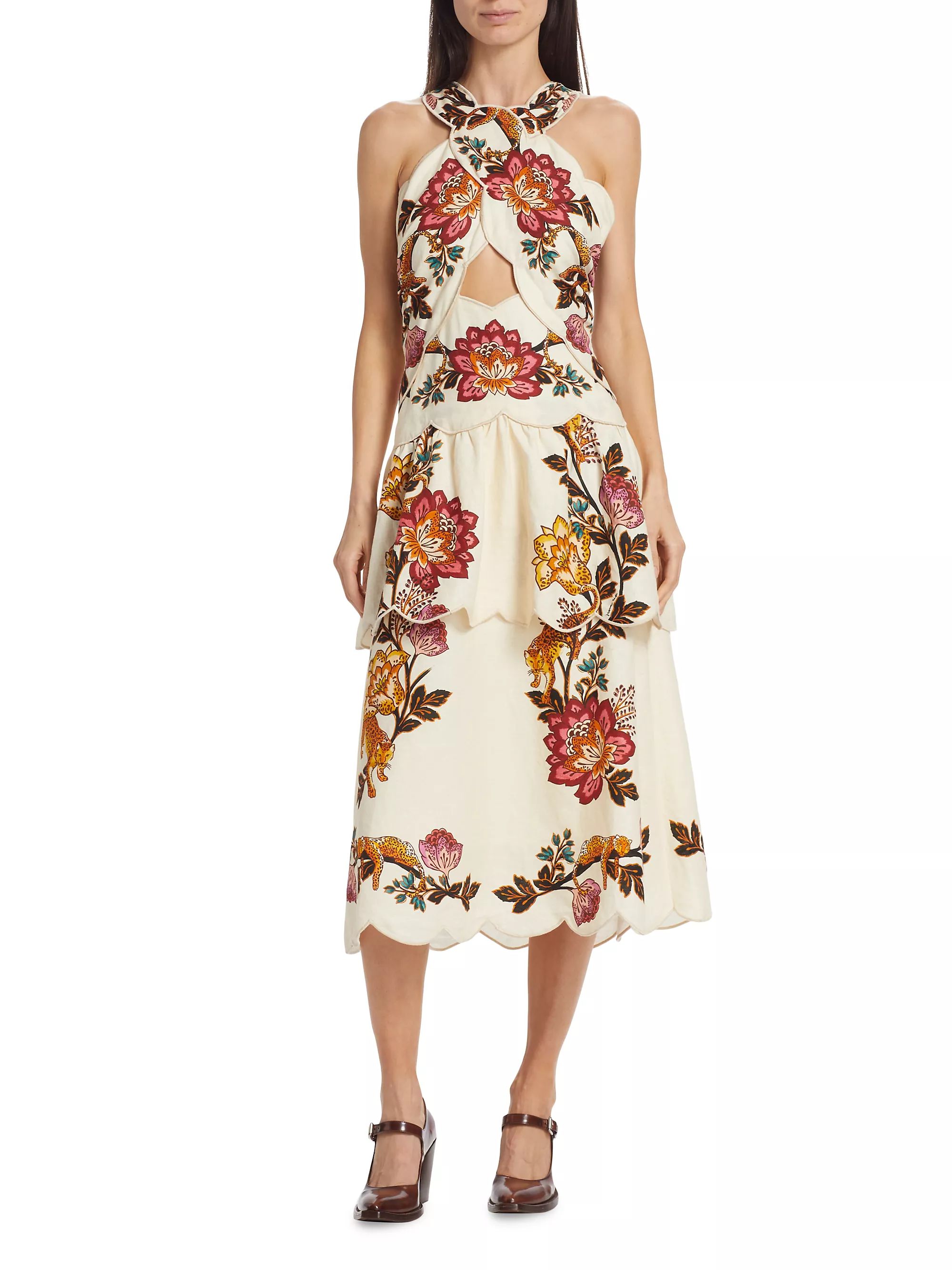 Linen-Blend Cut-Out Midi-Dress | Saks Fifth Avenue