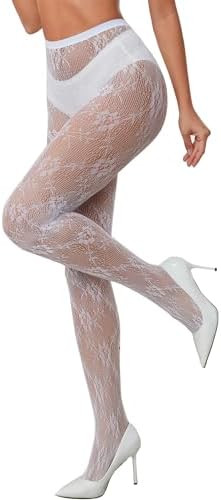 Sexy Tights for Women High Waist Fishnet Stockings Lace Leggings Floral Lace Pantyhose | Amazon (US)