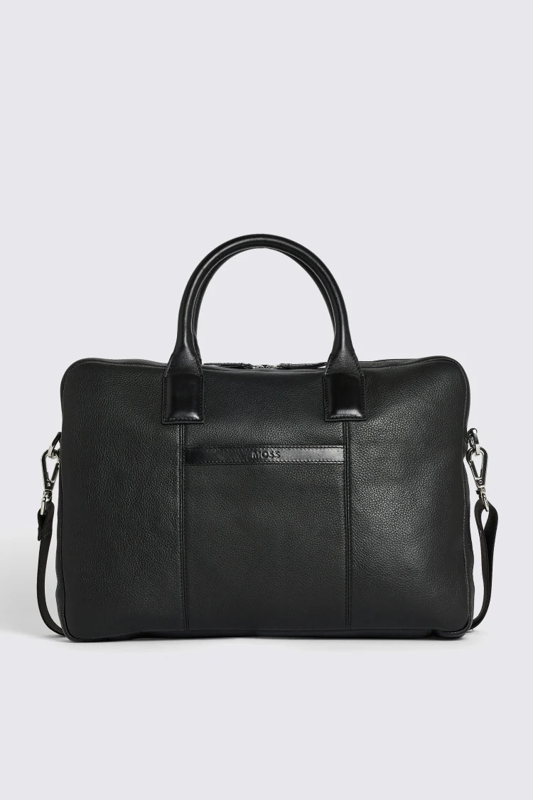 Black Grained Leather Briefcase | Moss Bros Retail