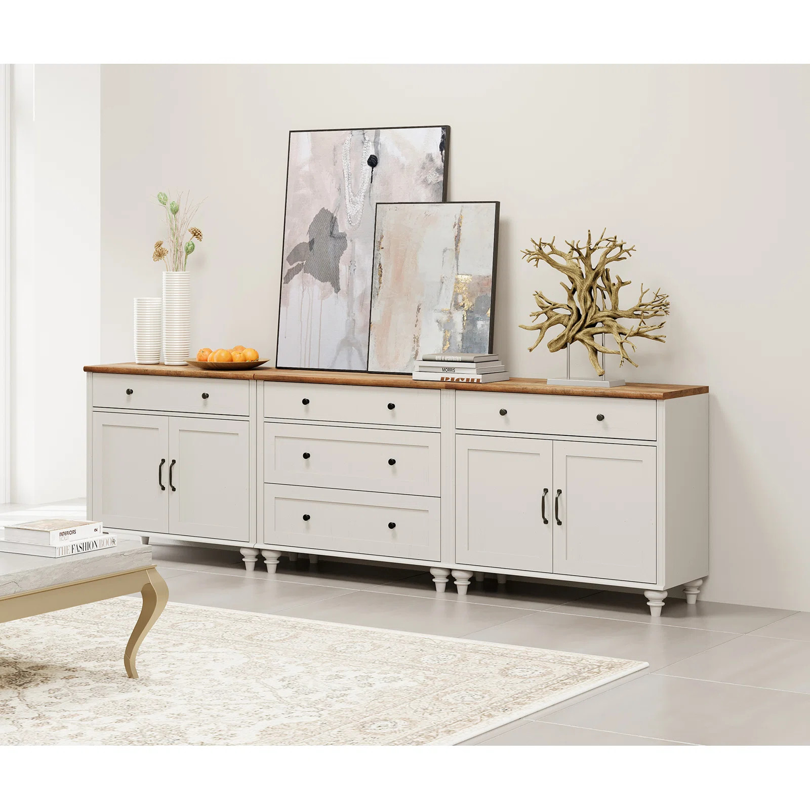 Scarlett Sideboard Cabinet With 5 Drawers And 4 Doors, Vintage Wood Grain Design, Buffet Cabinet ... | Wayfair North America