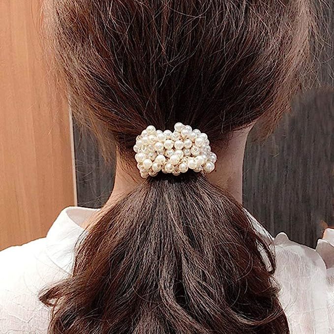 Bartosi Pearl Hair Ties White Weave Hair Scrunchies Stretch Hair Rope Accessories for Women and G... | Amazon (US)
