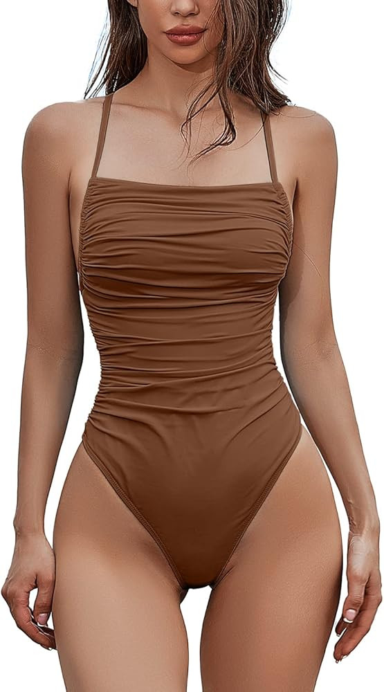 ioiom Womens Sexy High Waisted One Piece Swimsuit Tummy Control Bathing Suit | Amazon (US)