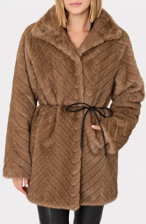 Milly Dayna Chevron Faux Fur Coat in Brown at Nordstrom, Size Small P | Nordstrom