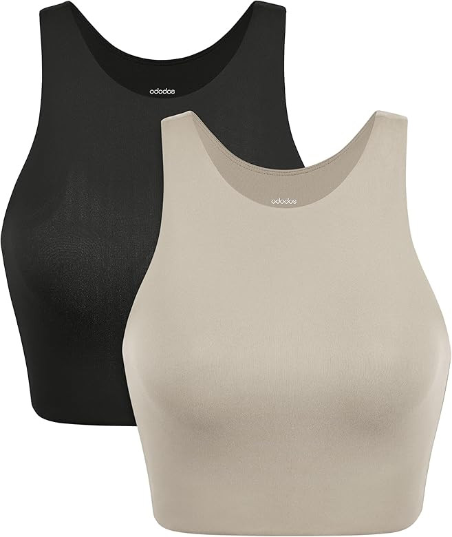 ODODOS 2-Pack Racerback Sports Bra for Women Medium Support Non Padded Yoga Bra with Band Sleevel... | Amazon (US)