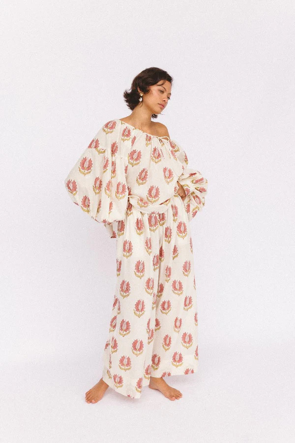 Ria Pants ~ Strawberry Cream | Artisan Cotton Pants, Made Ethically | Daughters of India