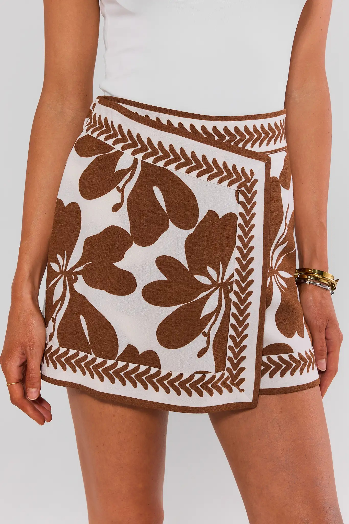 Brown Floral Print Wrap Skort | Avara
