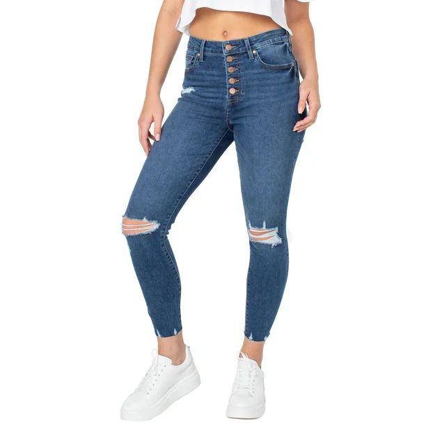 Celebrity Pink Women's Curvy Exposed Button Skinny Jeans - Walmart.com | Walmart (US)