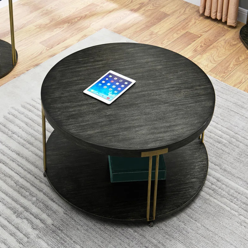 Fanney 35" Brushed Round Modern Cocktail Coffee Table with Wheels and Storage | Wayfair North America