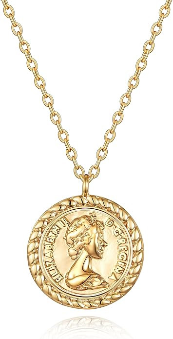 VACRONA Coin Necklace 18k Gold Plated Vintage Textured Medallion Coin Pendant Round Circle Disk D... | Amazon (US)