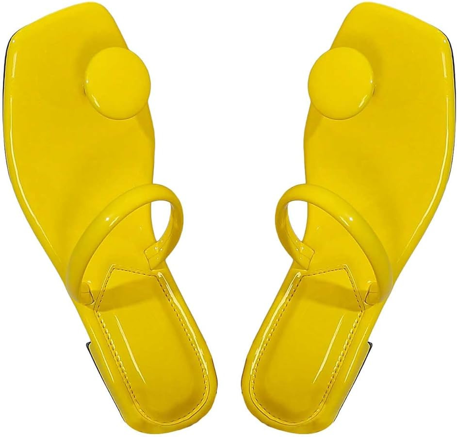 SweatyRocks Women's PU Leather Open Square Toe Thong Sandals Round Decor Outdoor Flat Sandals | Amazon (US)