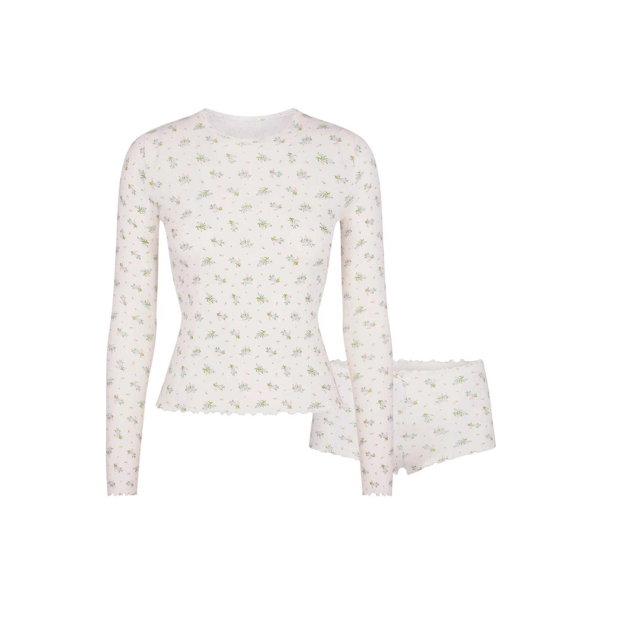 LOGO POINTELLE LONG SLEEVE SET | MARBLE FLORAL PRINT | SKIMS (US)