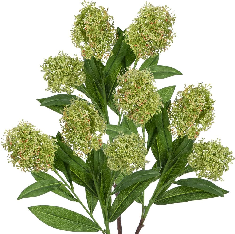 Briful 3PCS Artificial Flowers Faux Skimmia Spray with Leaves 22.8 Inch Long Stem Fake Plants for Home Vase Table Centerpiece Floral Arrangement Wedding Bouquet (Green) | Amazon (US)