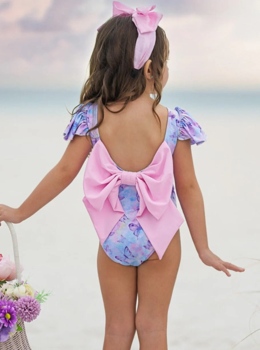 Butterfly Dreams Flutter Sleeve One Piece Swimsuit | Mia Belle Girls