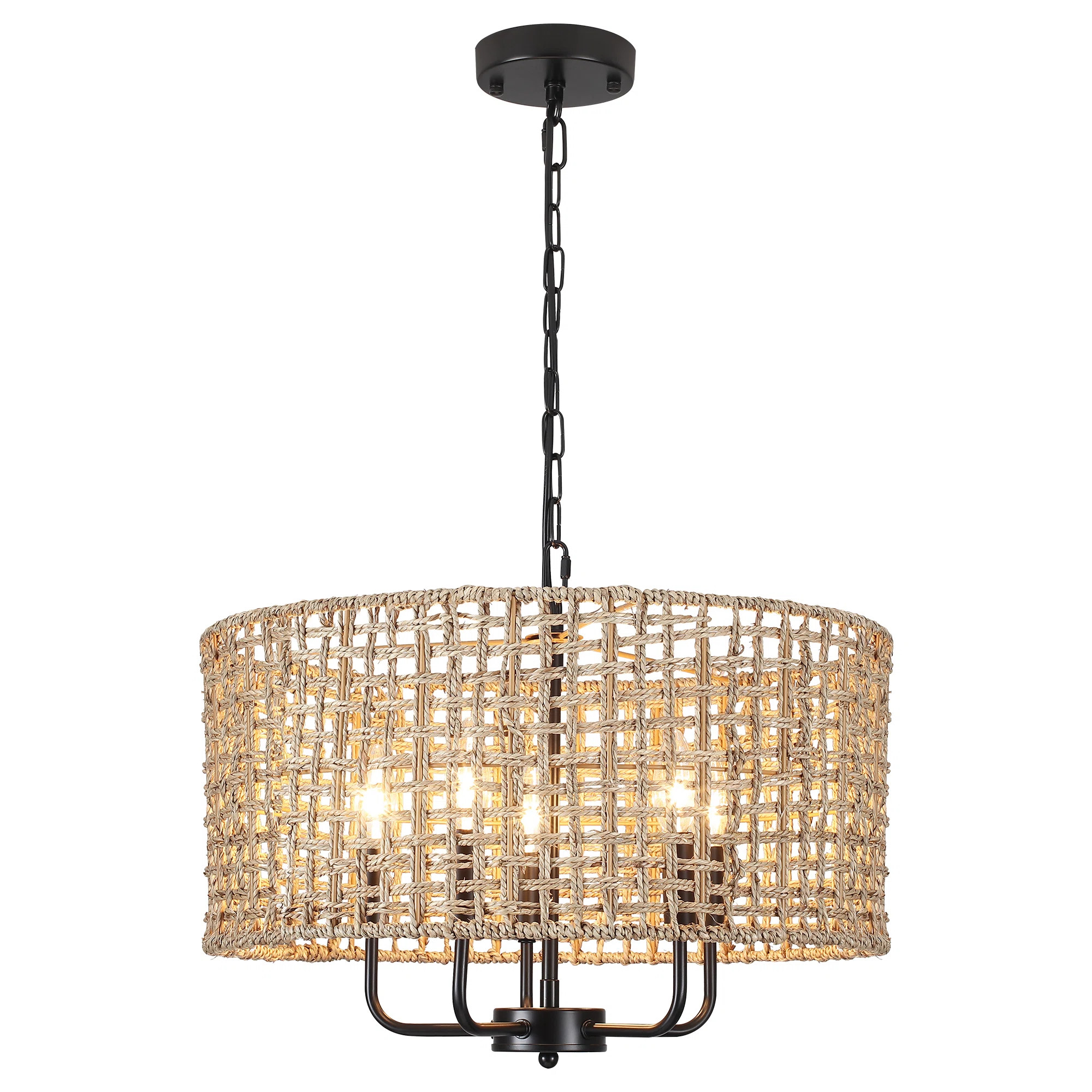 Ekkehard 5 - Light Dimmable Drum Chandelier Natural Rattan Bohemian Pendant | Wayfair North America